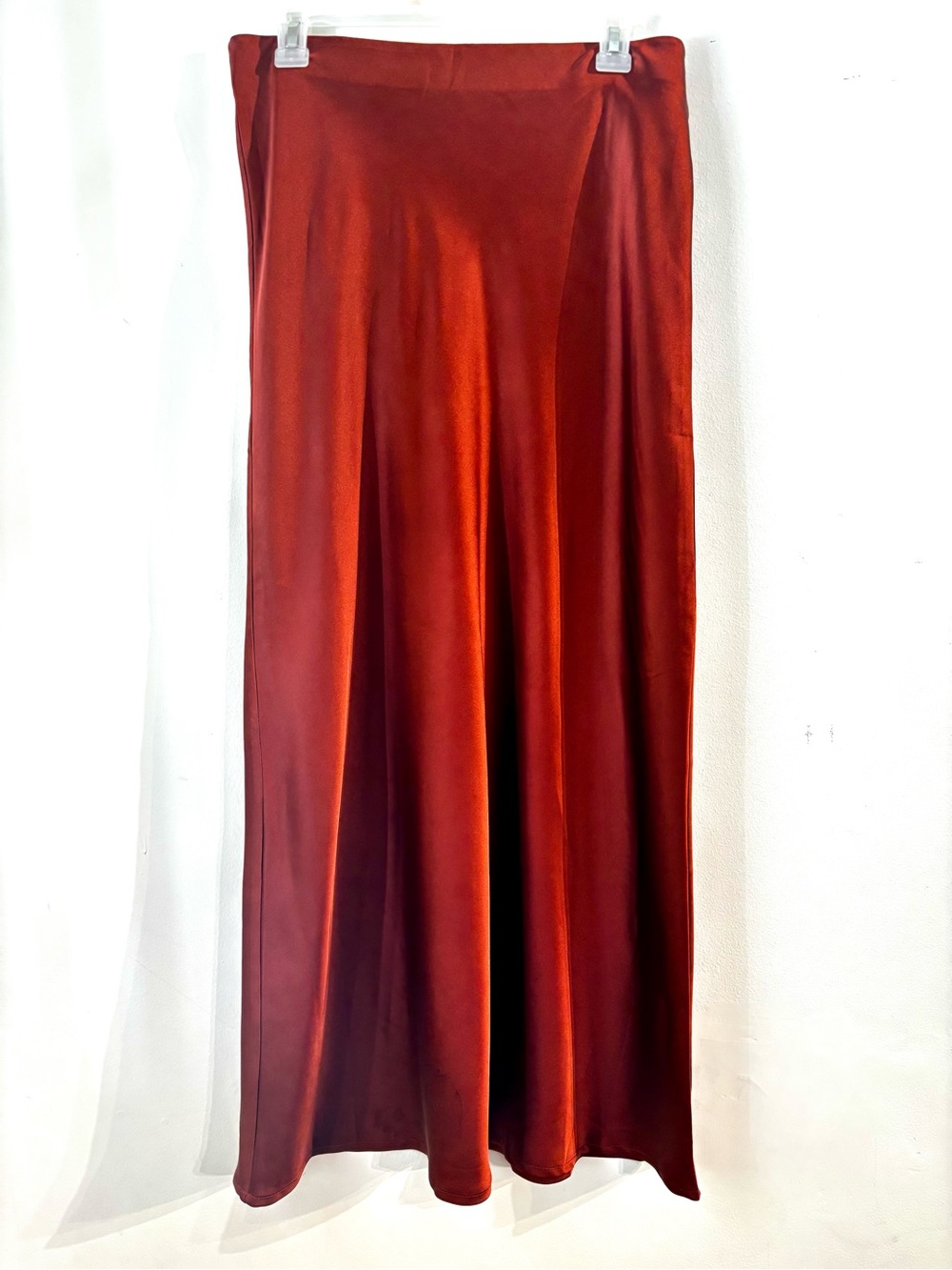 NWT Glam Satin Slip Skirt in Burnt Orange Large, Banded Waist - Picture 9 of 9